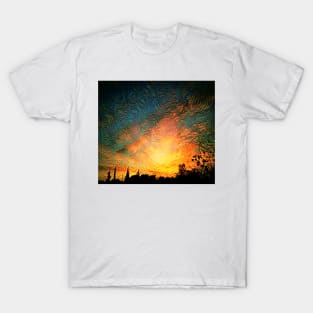 MORNING HAS BROKEN. Mosaic sky ablaze with dawn colours T-Shirt